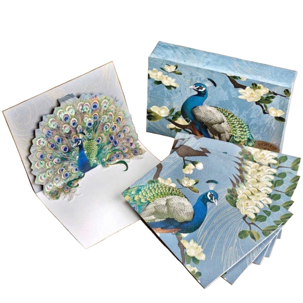 Up with Paper LUXE Peacock Pop-Up Note Cards in Keepsake Box (BN109), 8 ct $FIRM
